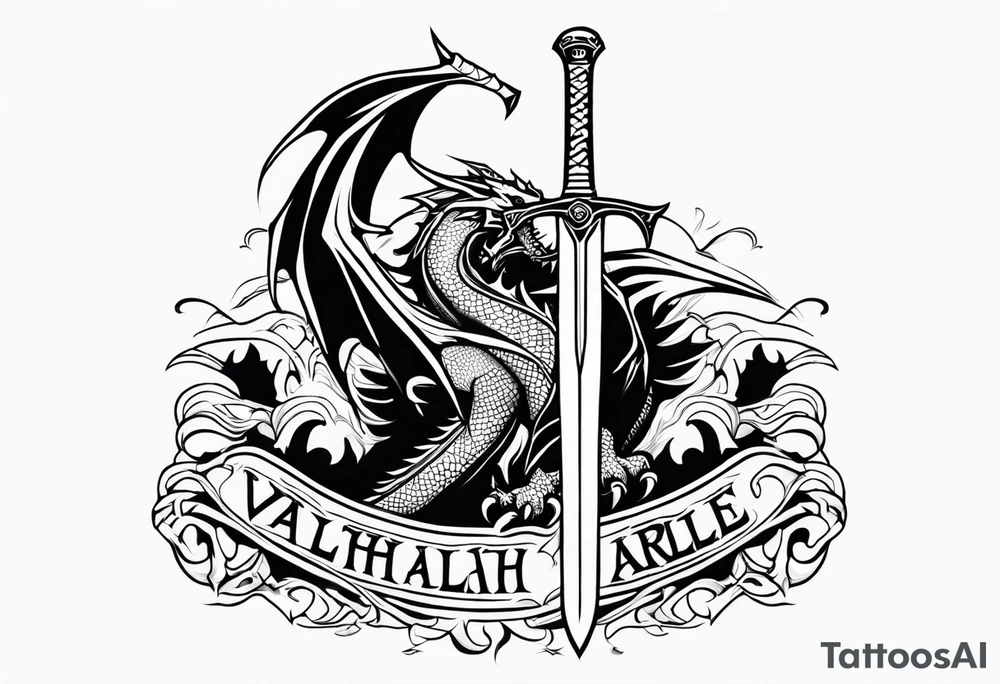 Valhalla death 
prayer sword dragon axe tattoo idea