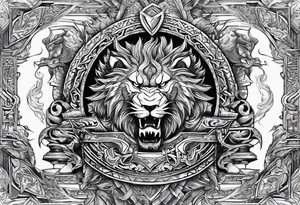 Valhalla sword shield  axe  dragon lion
Valknut  ruins lightnings tattoo idea