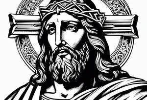 Jesus statue holding cross tattoo idea