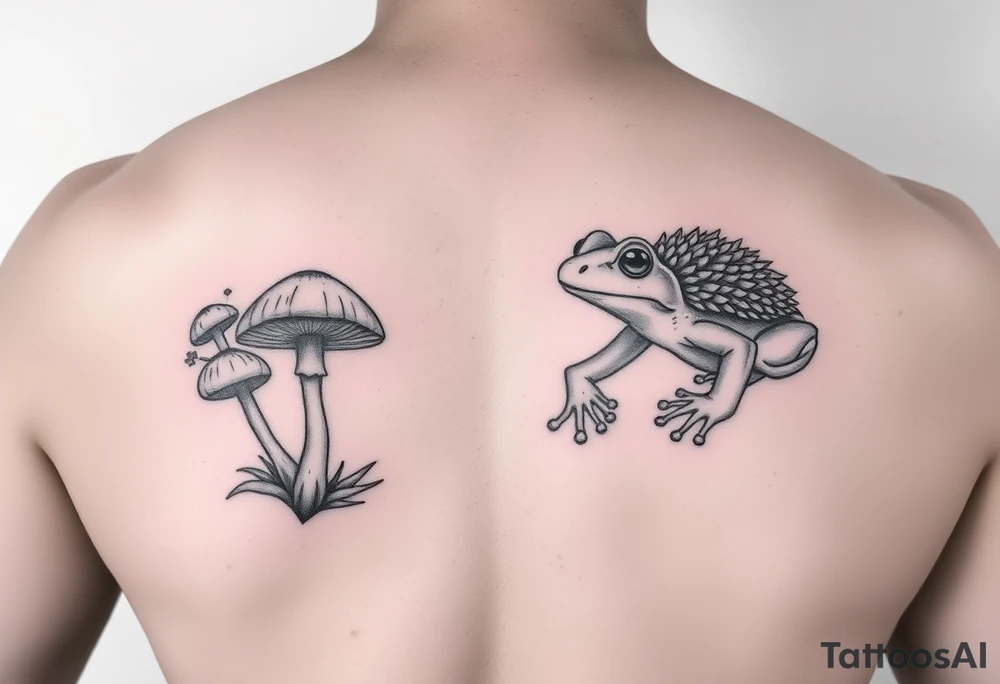 Mushrooms hedgehog frog tattoo idea