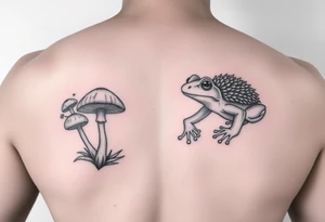 Mushrooms hedgehog frog tattoo idea