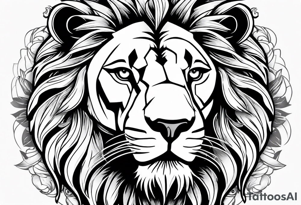 Lion face on thigh w medala tattoo idea