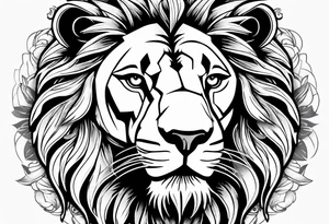 Lion face on thigh w medala tattoo idea