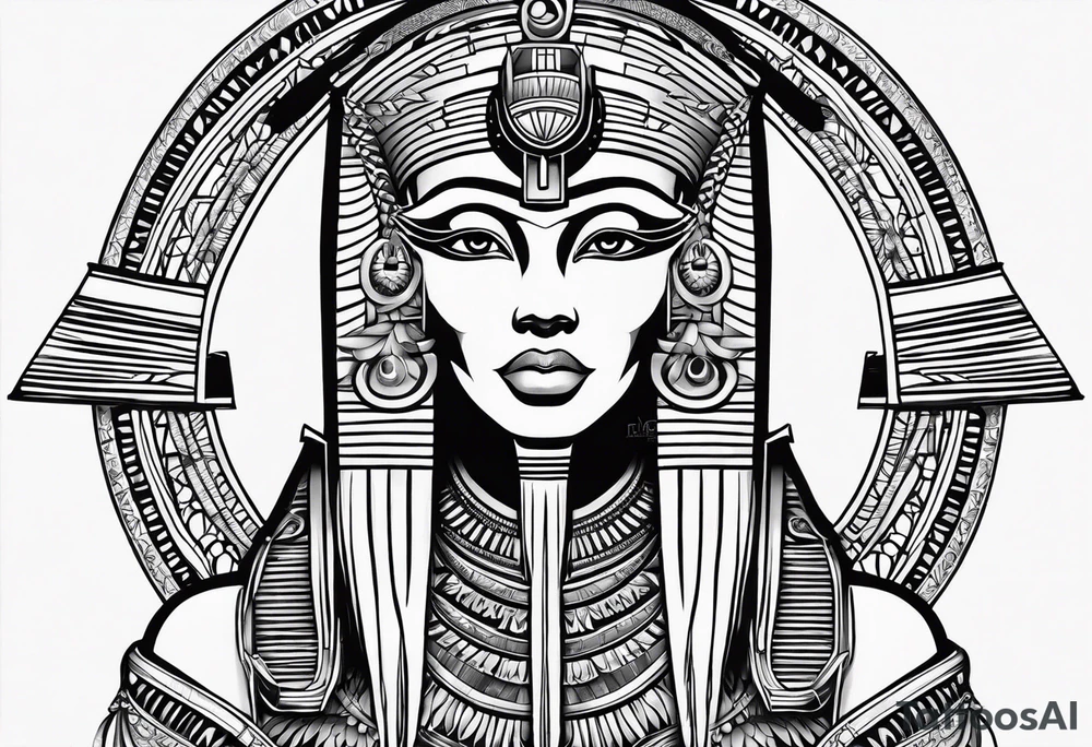 black and white Egyptian goddess Isis tattoo idea