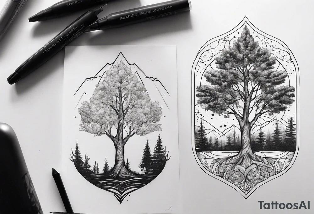 small minimalistic delicate with tree motif tattoo idea