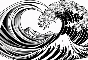 Fire rolling into water wave tattoo idea