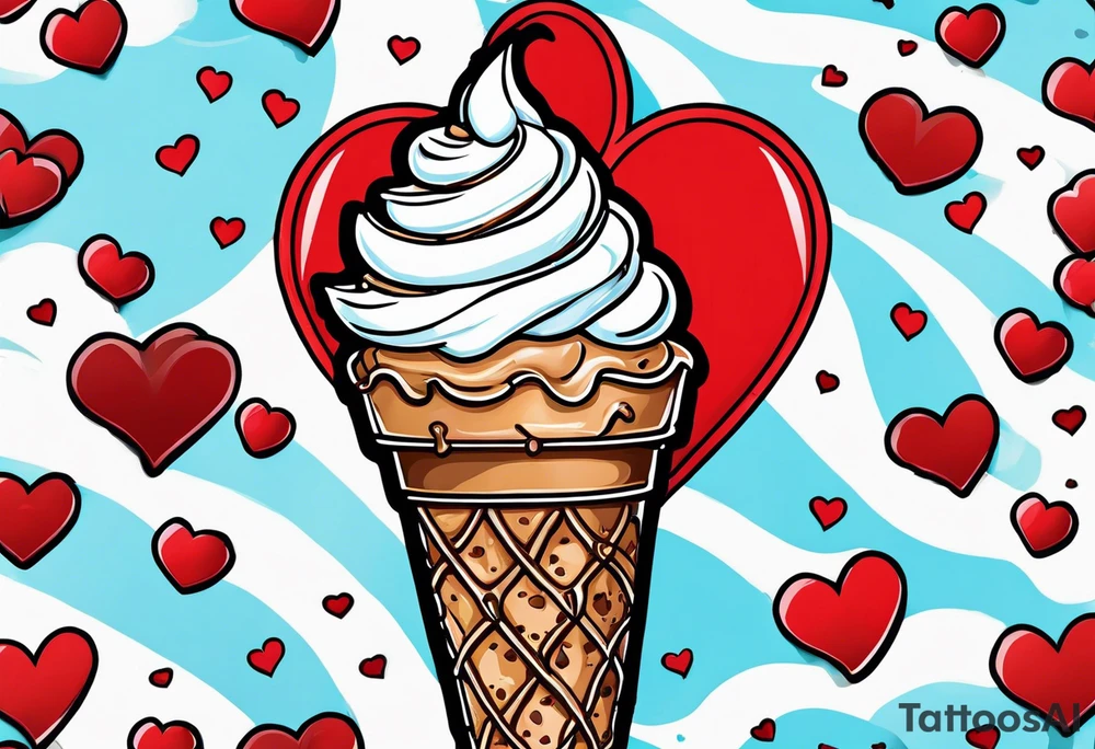 sketch chocolate chip ice cream cone with one red heart tattoo idea