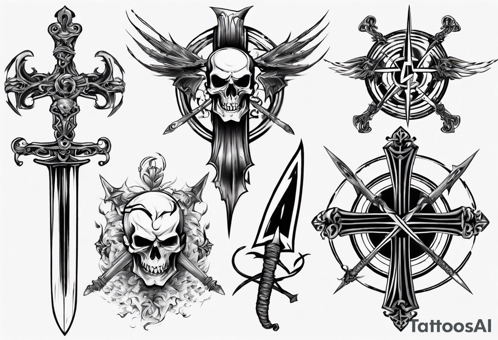 Evil with swords and cross tattoo idea