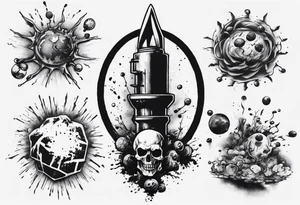 - blot 
- bomb
- atoms splitting
- beauty
- life at a small scale
- man against the world
- doom
- banksy tattoo idea