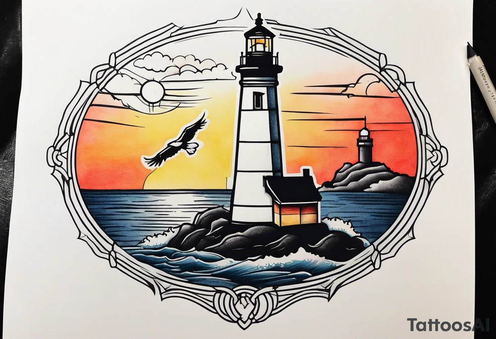 lighthouse over eagle tattoo idea