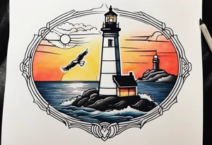 lighthouse over eagle tattoo idea