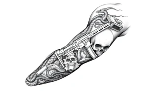 I want a full sleeve from shoulder to wrist. I want to incorporate firefighting and Marine corps. I like snakes, rifles, guns, flames and skulls tattoo idea