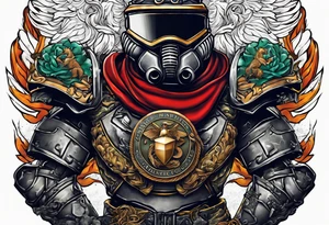 Armor breaking thru skin of shoulder with marine corp emblem showing tattoo idea