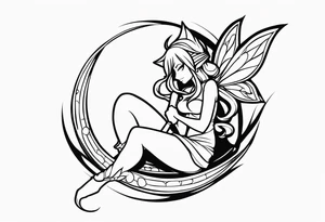 No color fairy with a tail inspired by the logo of the show called Fairy Tail in a fetal position leaning in tattoo idea