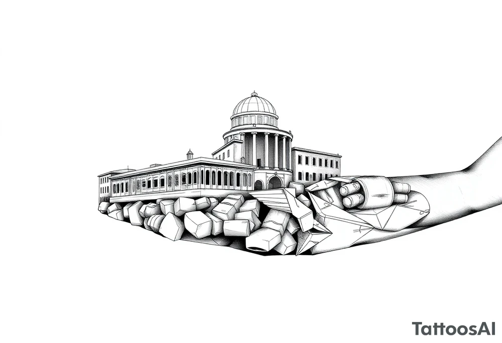 Griechische Gebäude, figuren, griechische richtung tattoo idea