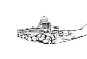 Griechische Gebäude, figuren, griechische richtung tattoo idea