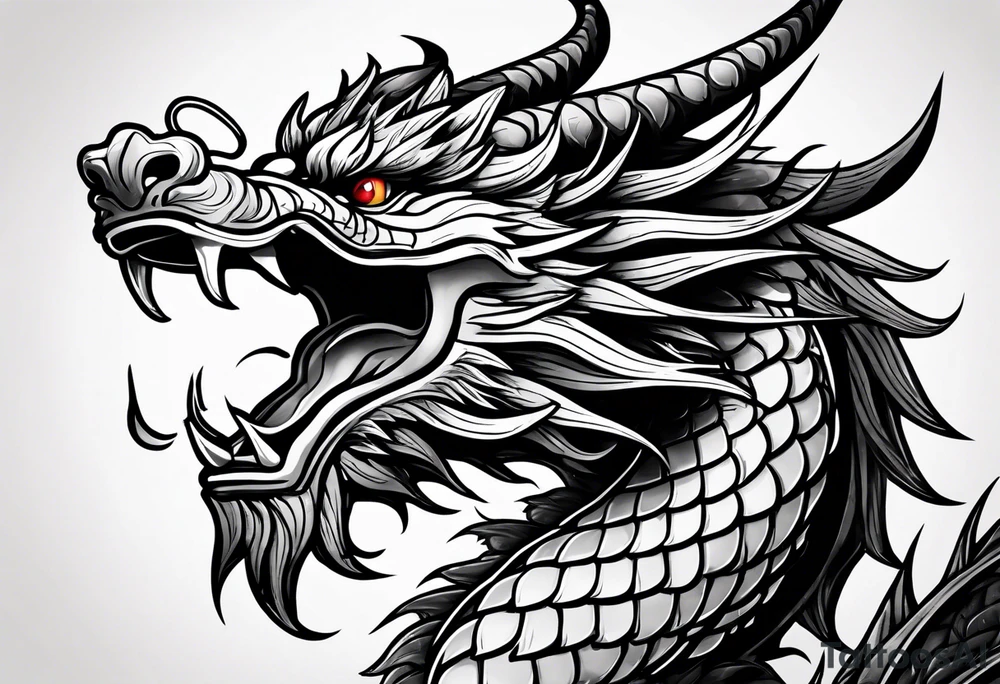 Animal head of a chinese dragon who is angry ONLY THE HEAD tattoo idea