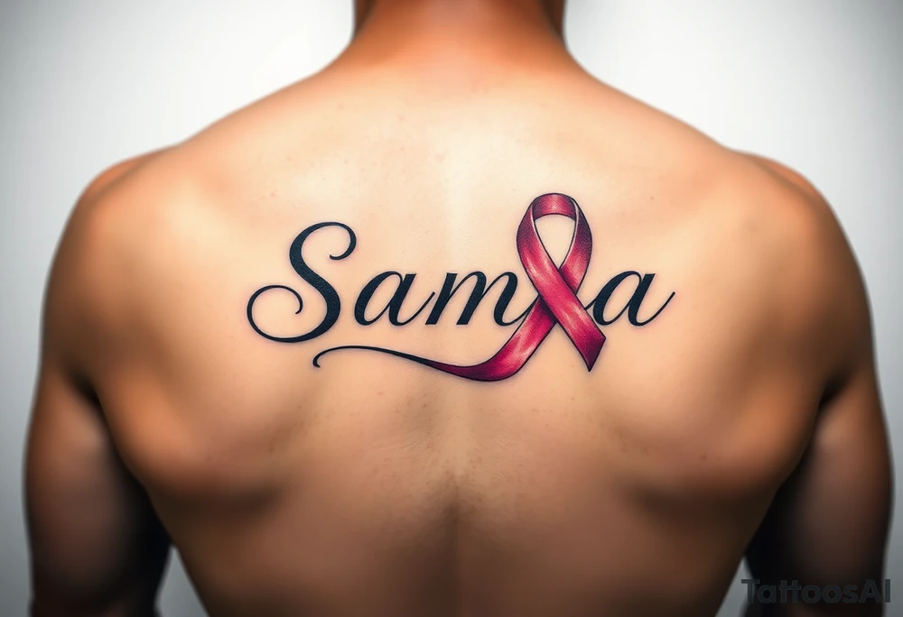 The name Samia. With a breast cancer (in pink) ribbon flowing off the last a. tattoo idea