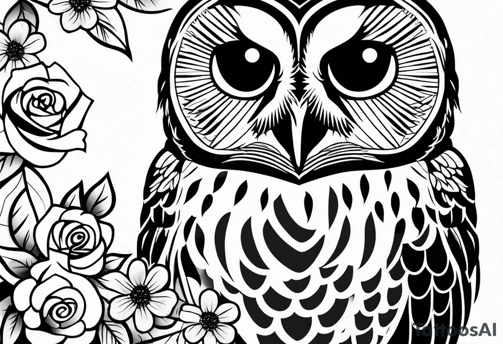 Barred owl, rose, paw print tattoo idea