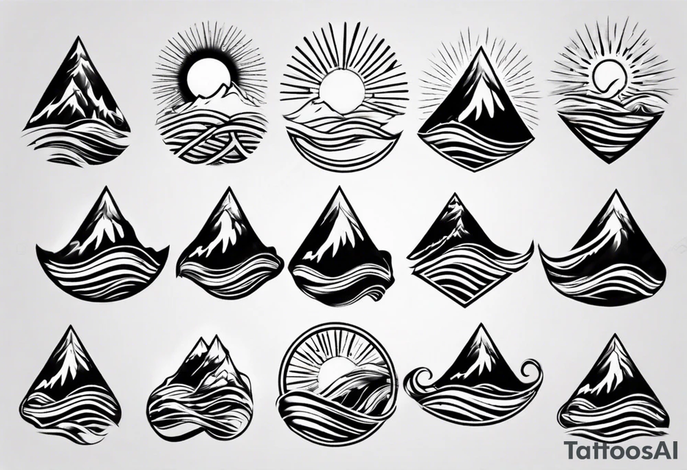 mountain with waves and sun tattoo idea