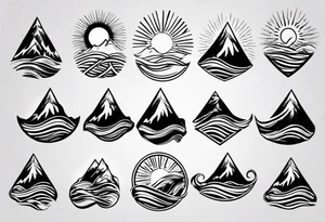 mountain with waves and sun tattoo idea