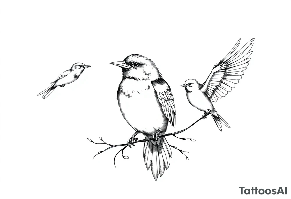Mom bird and three birds tattoo idea