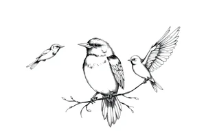 Mom bird and three birds tattoo idea