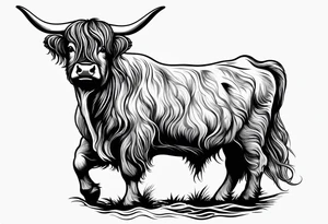 A highland cow riding Nessie from Loch Ness tattoo idea