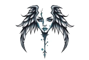 A minimalist tattoo that represents a shattered and betrayed gemini woman who fought hard throughout this year. With colors blue and black. Make it unique and rare. Without leaves and stem. tattoo idea