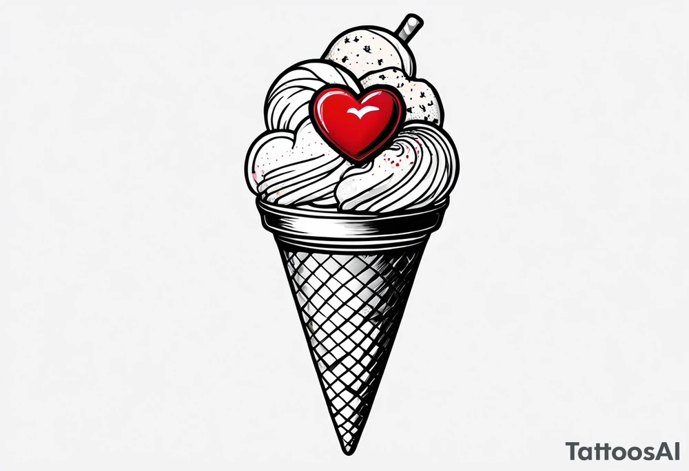 small one scoop ice cream cone with small red heart on it somewhere with unicorn tattoo idea