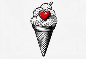 small one scoop ice cream cone with small red heart on it somewhere with unicorn tattoo idea