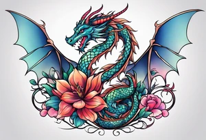 flower, cross, cute dragon tattoo idea
