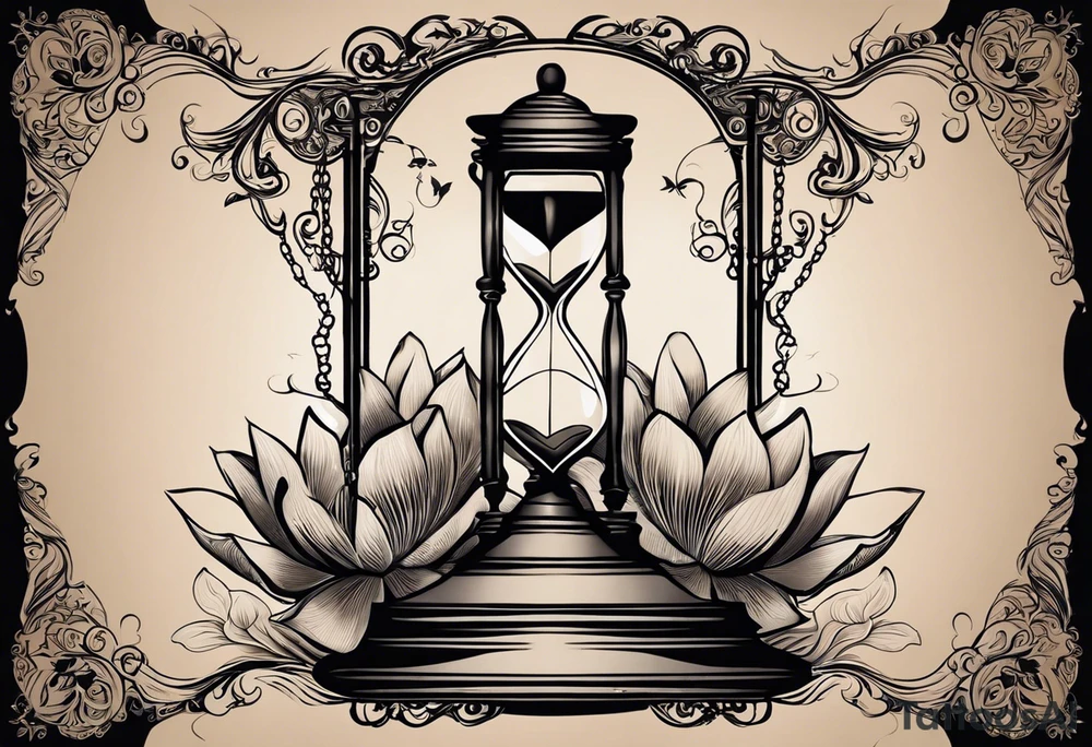 Tattoo Design on forearm Instructions:

Central Hourglass: Place in the middle; dark sand at the top, light sand flowing down.
Lotus Flower: Grow from the base of the hourglass, symbolizing growth from hardship.
Family Scene: On one side, depict two boys holding hands, looking up at a larger protective mother figure.
Betrayal Symbolism: Add a broken chain near the hourglass's bottom; a rising phoenix beside it.
Pathway of Growth: A path with stepping stones leading upwards; include a koi fish, crane, and yin-yang symbols.
Asian Elements: Scatter cherry blossoms, waves, and wind patterns; add Kanji for key values like "loyalty" and "strength."
Color and Style: Use black and grey with hints of pink, white, and orange.
Placement: Best as a sleeve or back piece for full detail and flow. tattoo idea