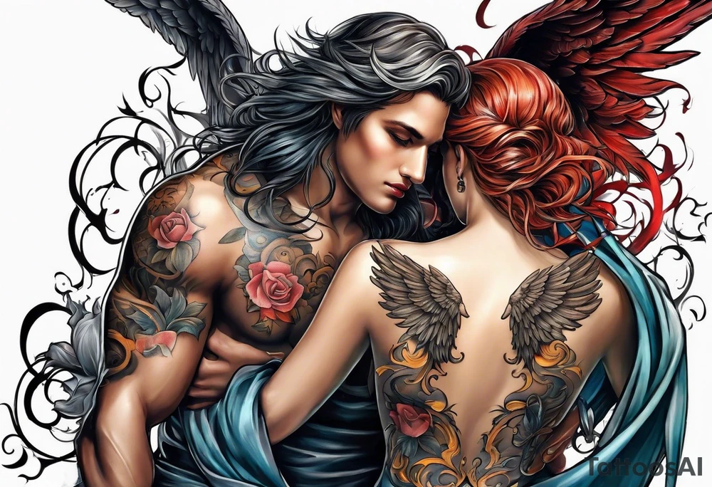 Angel and Devil fighting back tattoo design tattoo idea