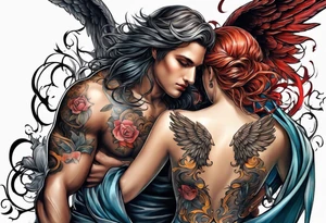 Angel and  Devil fighting back tattoo design tattoo idea