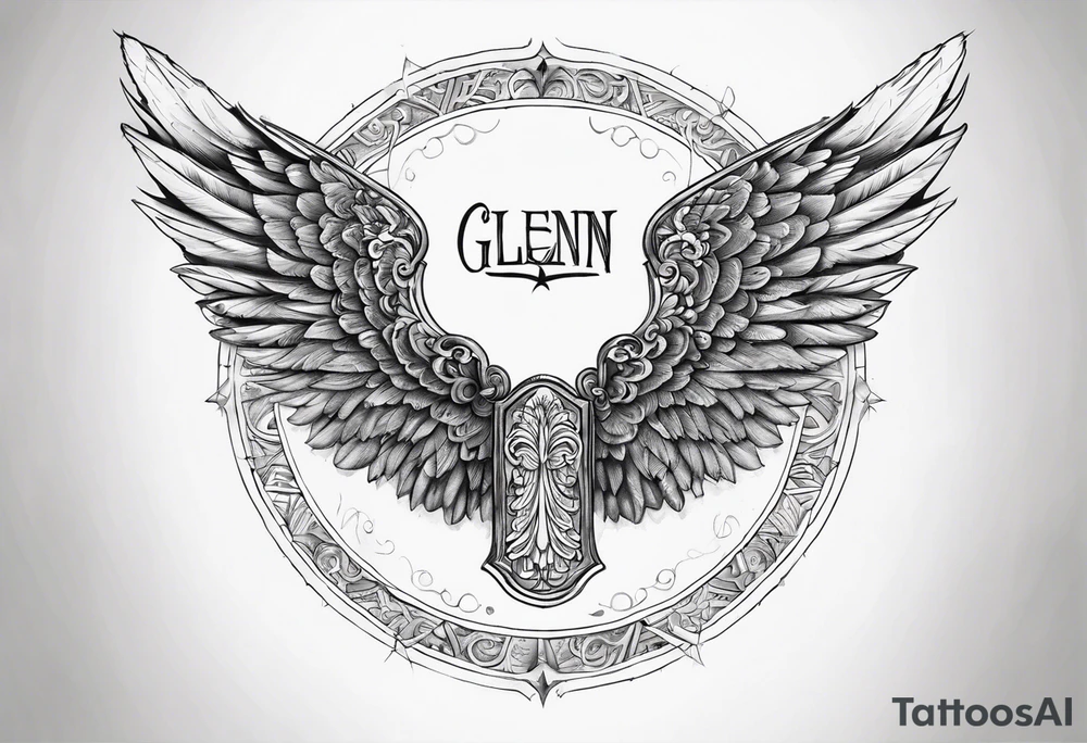 Angel Wings with the word Glenn in the middle tattoo idea