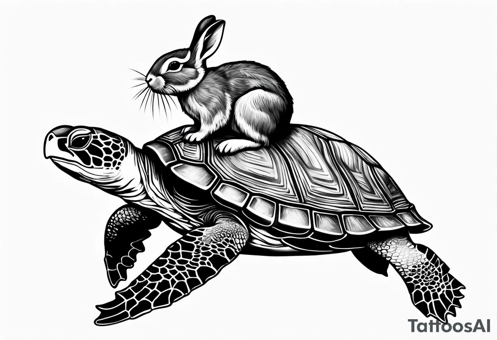Bunny riding on a sea turtle tattoo idea
