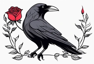 Raven facing forward with a rose underneath it tattoo idea