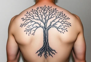 extravagant sacred nnative tree of life who roots rdrive deep into mother eart who has a faceless sillowet of grandmother tattoo idea
