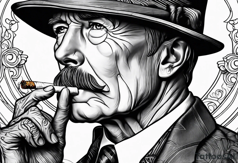 john d rockefeller smoking cigarette tattoo idea