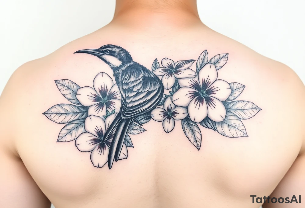 kolea bird hawaiian flowers and lei in color detailed tattoo idea