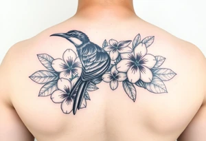 kolea bird hawaiian flowers and lei in color detailed tattoo idea