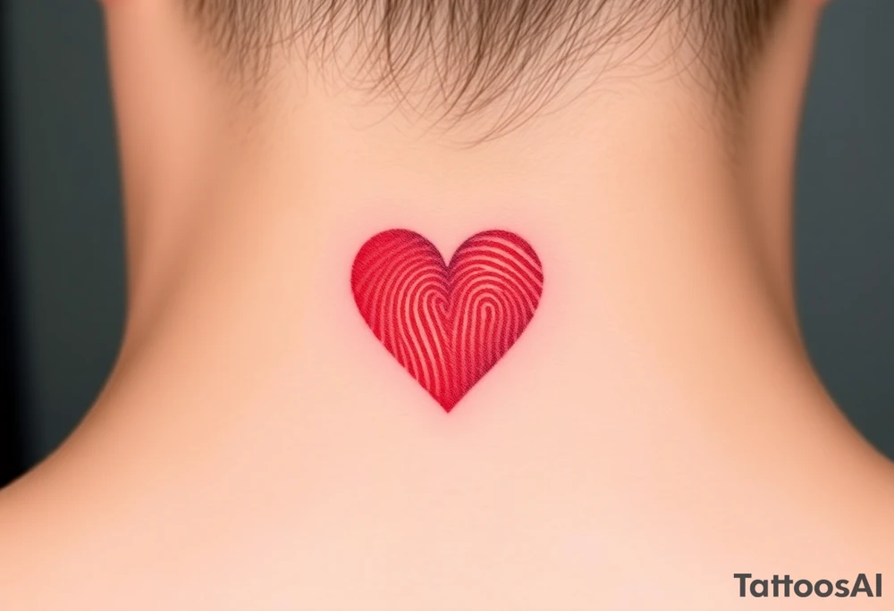A heart-shaped fingerprint in deep red and soft gold, symbolizing passion and eternal love, with a subtle watercolor effect tattoo idea