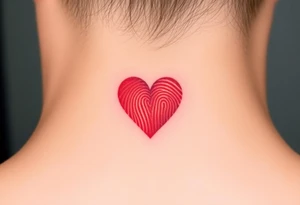 A heart-shaped fingerprint in deep red and soft gold, symbolizing passion and eternal love, with a subtle watercolor effect tattoo idea