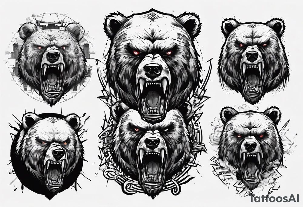 Angry bear coming up behind a city tattoo idea