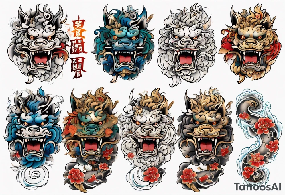 Foo dog left leg sleeve tattoo idea
