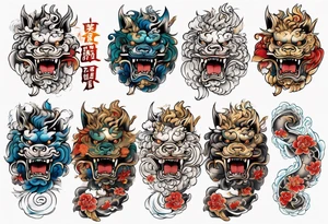 Foo dog left leg sleeve tattoo idea