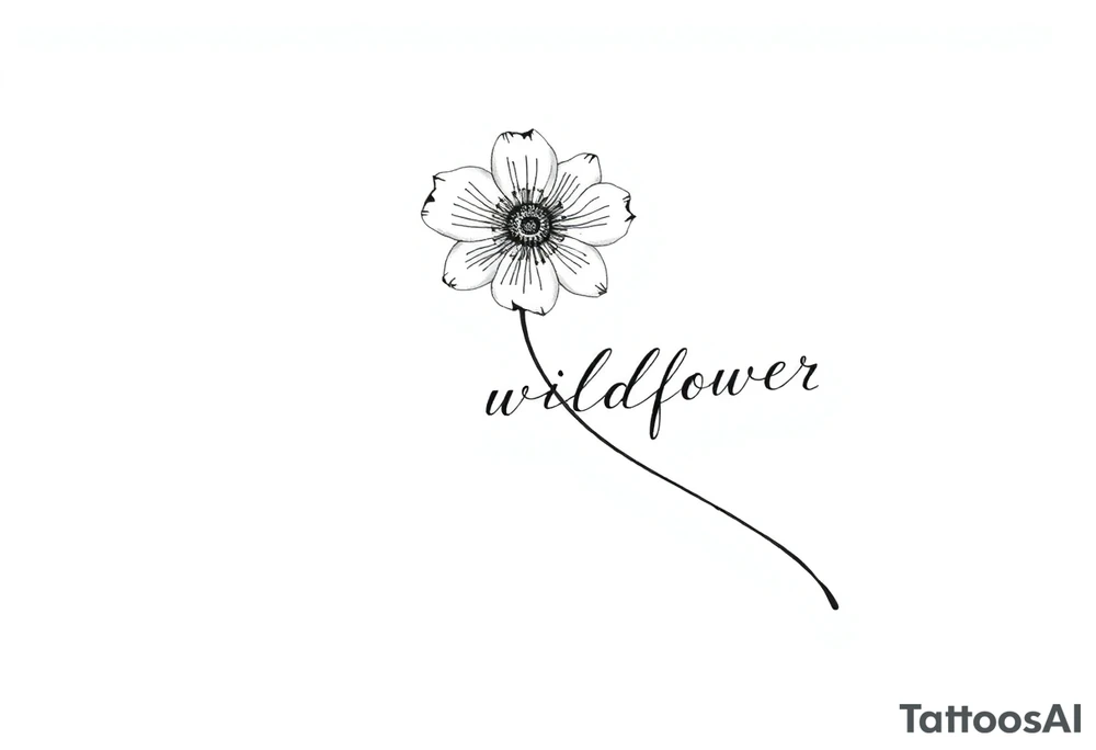A long stemmed flower with the word wildflower written with the stem tattoo idea