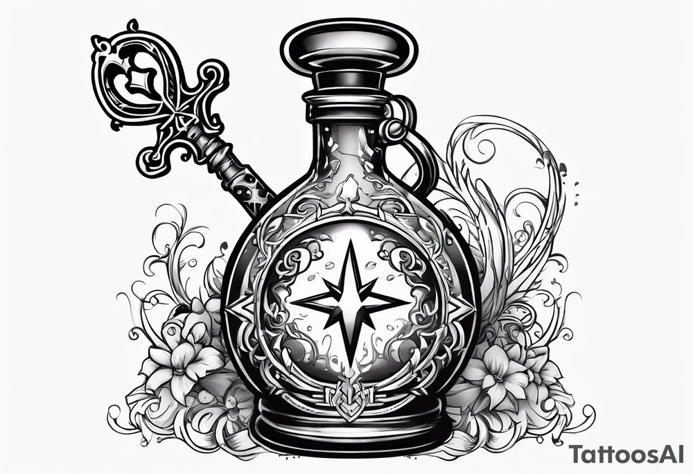 Kingdom hearts key blade in a potion bottle tattoo idea