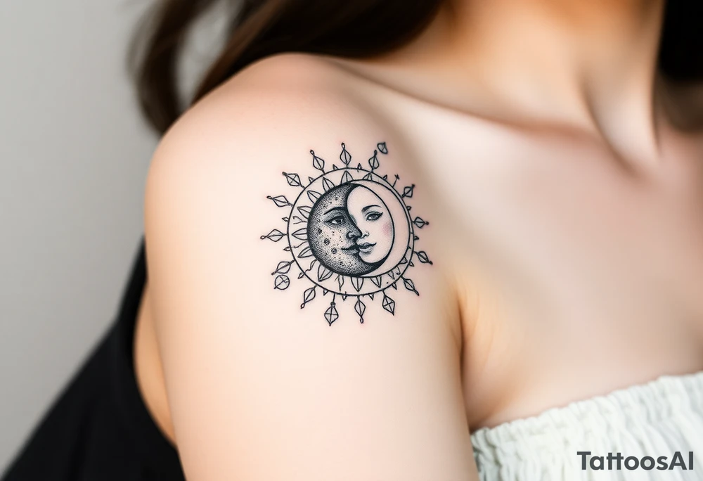 celestial sun and moon embrace with constellation patterns tattoo idea celestial sun and moon embrace with constellation patterns tattoo idea